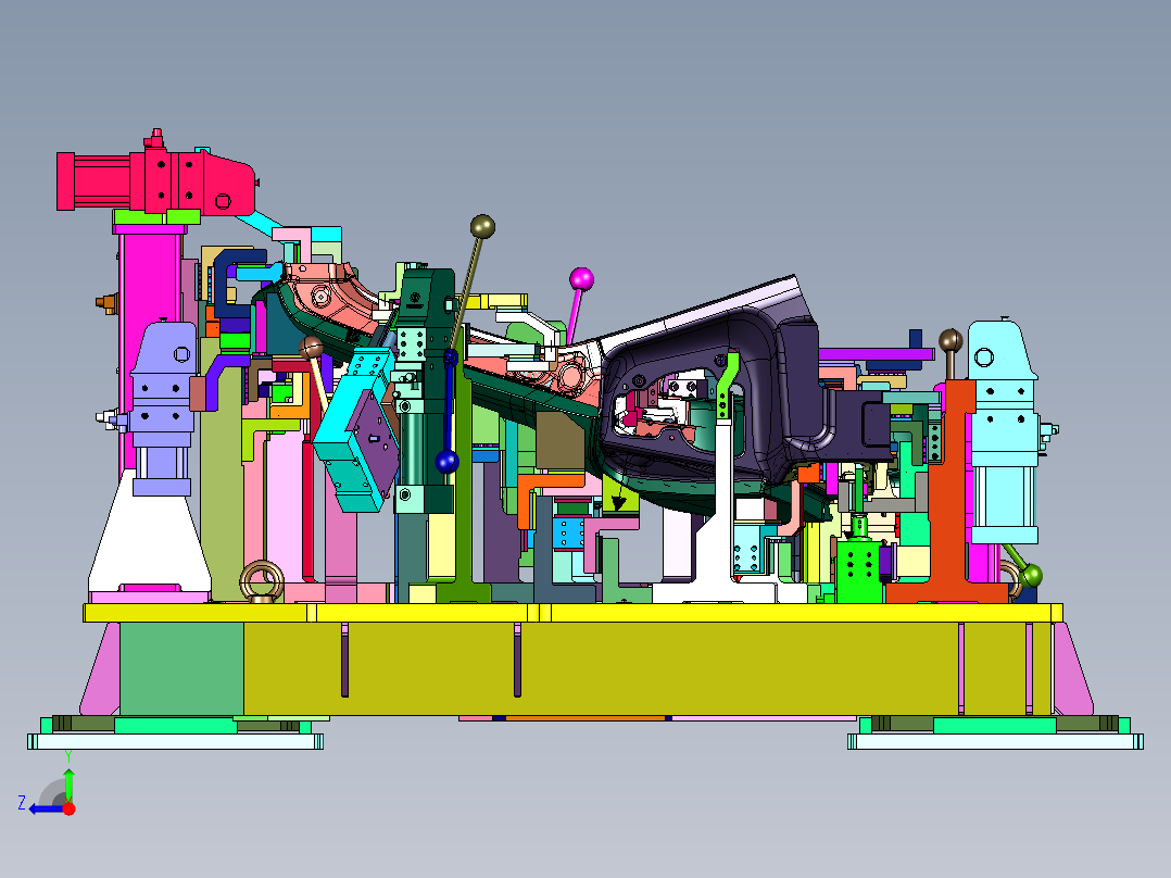 汽车柔性车身侧围夹具单元右视图