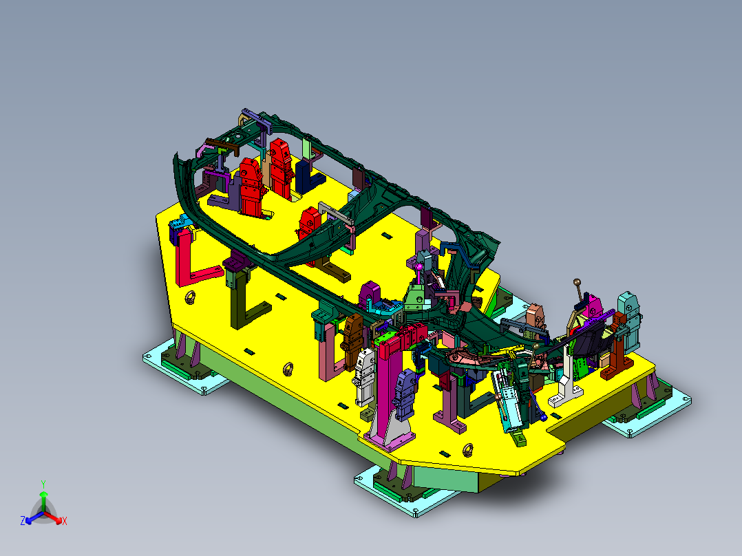 汽车柔性车身侧围夹具单元正等轴测图