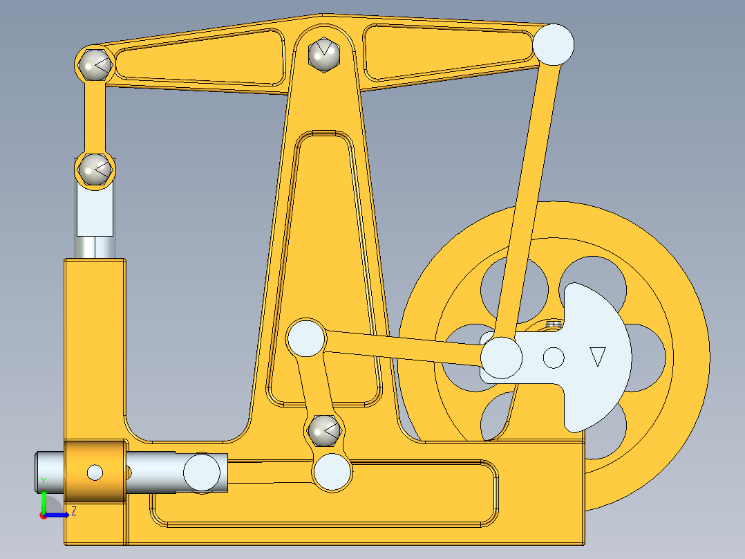 蒸汽机balanced-beam-steam-engine-1835-模型格式为 stp creo左视图
