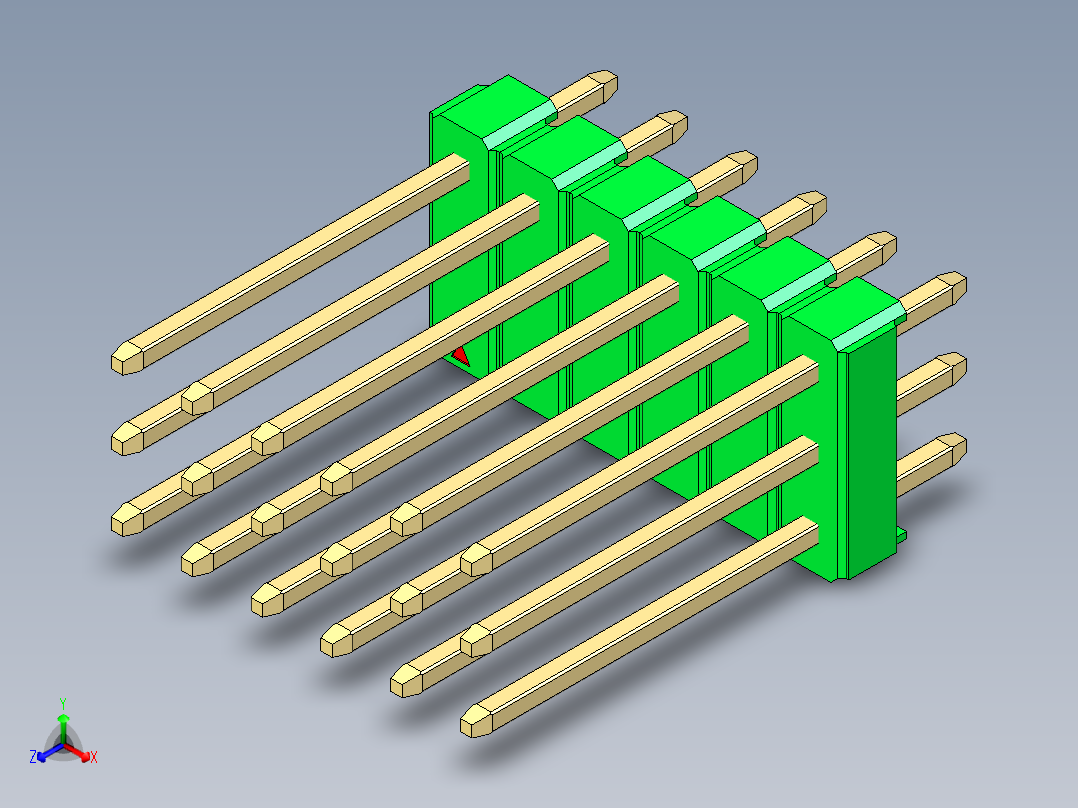 彩色公头100mil（2.54mm）系列-DS1021_green_3x06p_100mil_Type5_rev1.0主视图