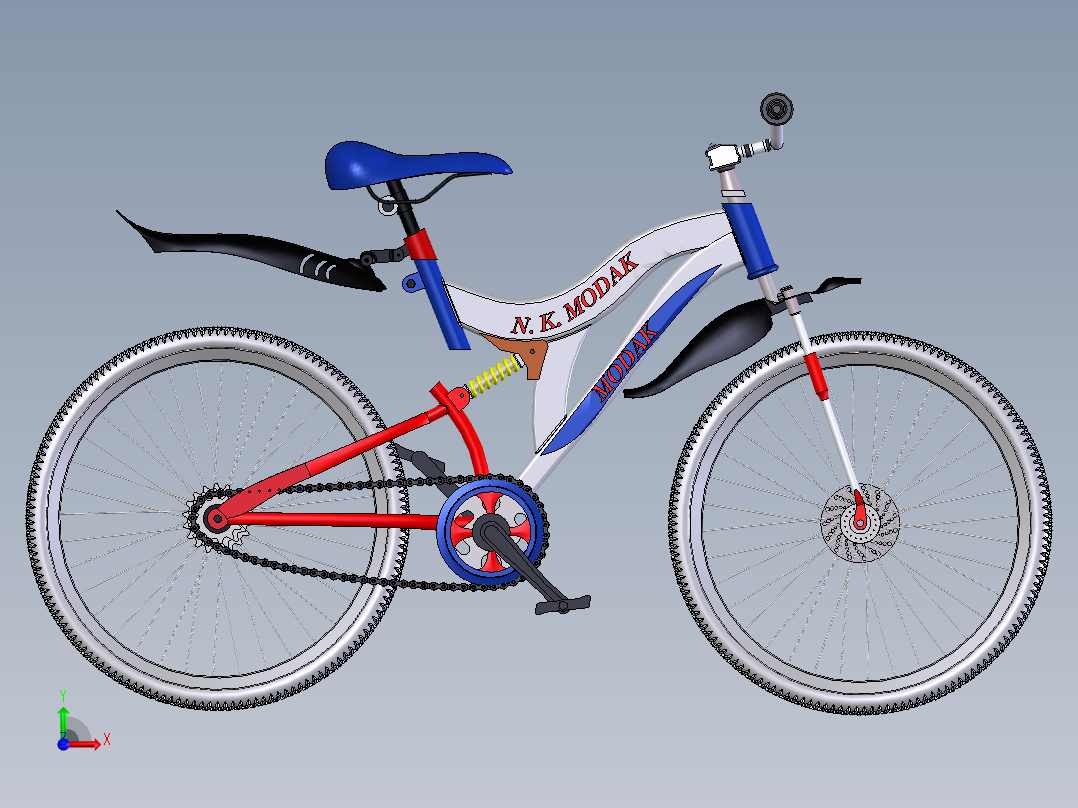 山地减震自行车前视图