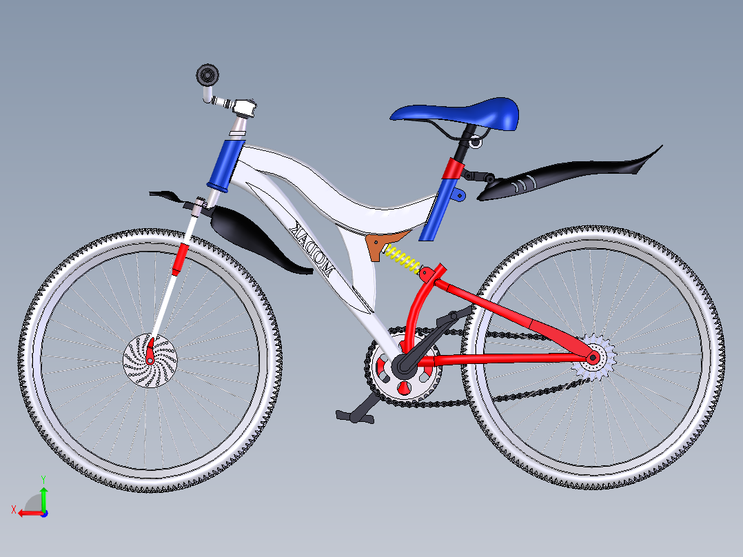 山地减震自行车后视图