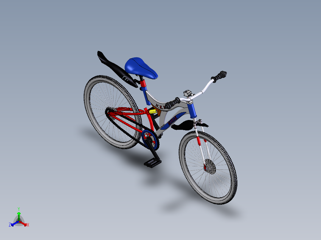 山地减震自行车正等轴测图