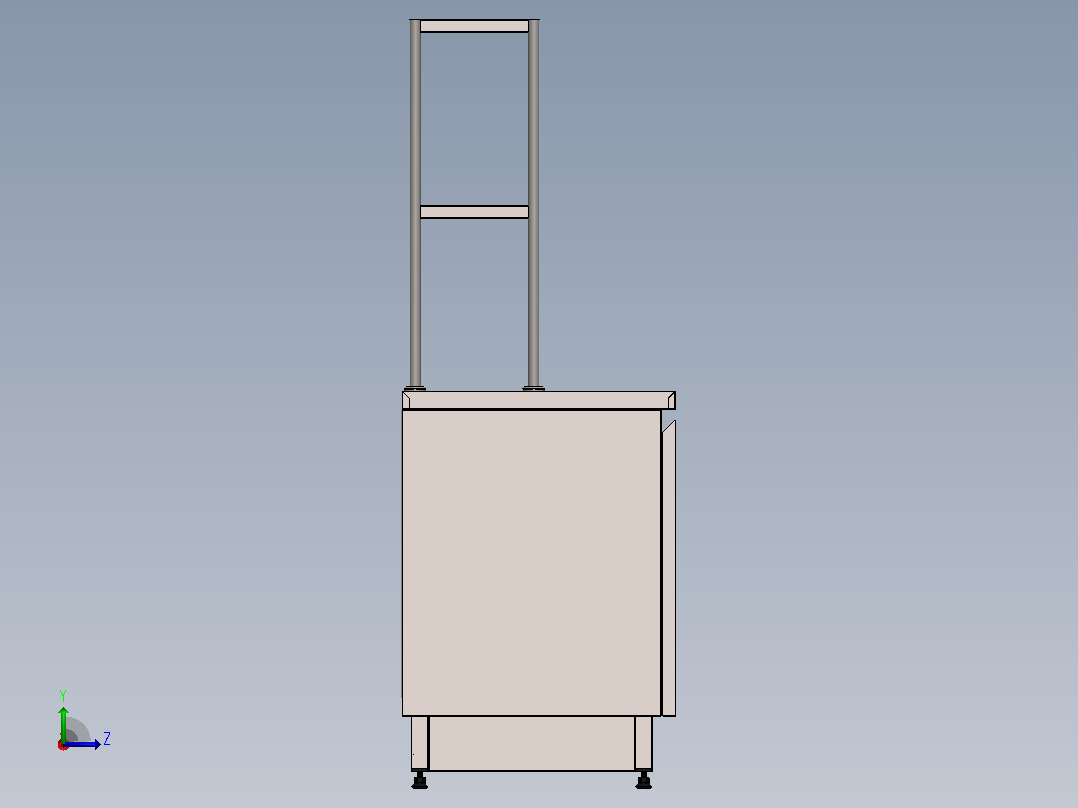 带顶架的不锈钢柜 1000 x 600 x 900（高）毫米左视图
