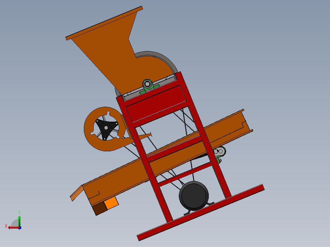 2款花生去壳机设计SolidWorks 3d图+cad 2D+说明花生脱壳机3d模型后视图