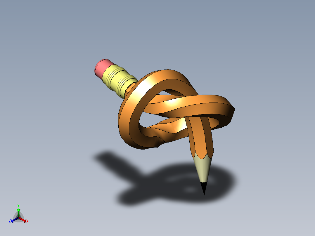 弯曲的铅笔正等轴测图