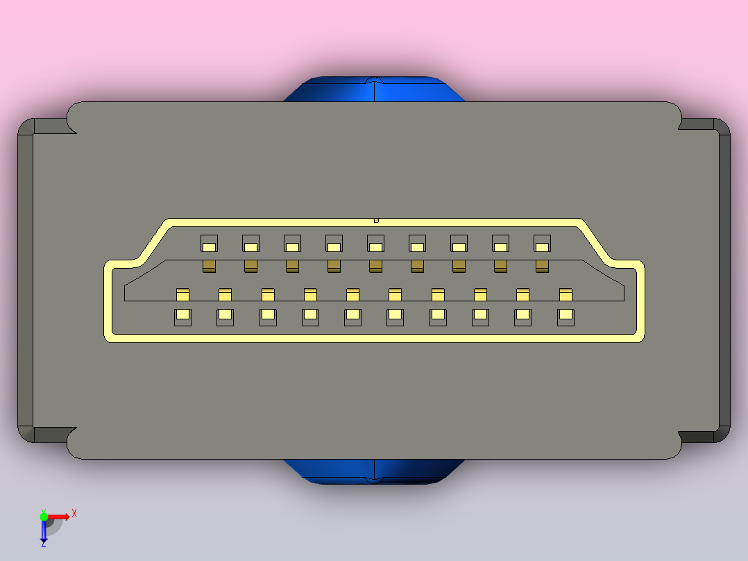 标准HDMI公插头模仿Weltron制造的电缆1.96英寸x 0.86英寸x 0.49英寸俯视图