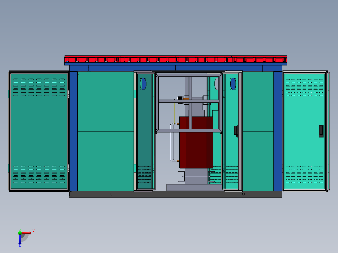 组装式箱式变电站3款含工程图sw16可编辑俯视图