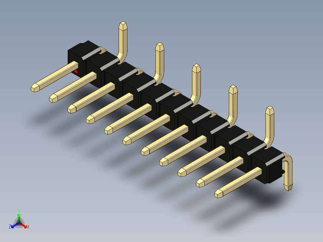 彩色公排针 100mil 2.54mm 系列-DS1022_black_11p_100mil_Type_SMT_R2_rev1.0正等轴测图