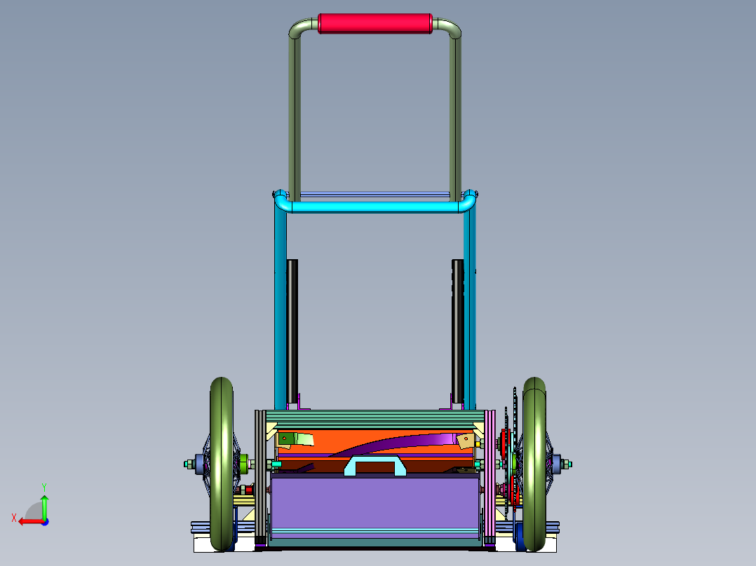 立体小型家用草坪机后视图