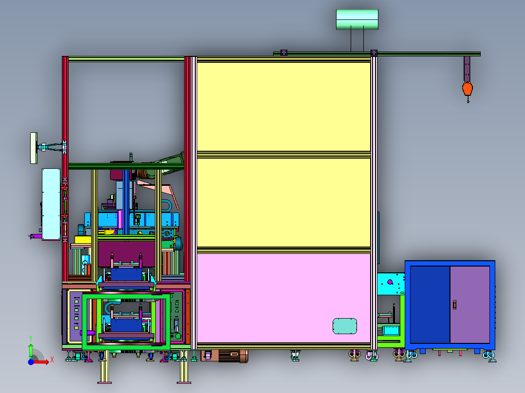 电池组装模组设备的流水线前视图