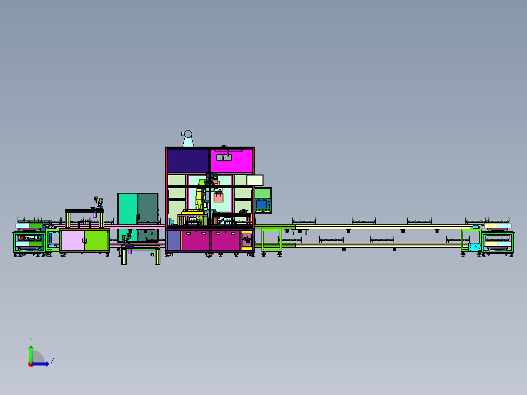 电池组装模组设备的流水线左视图