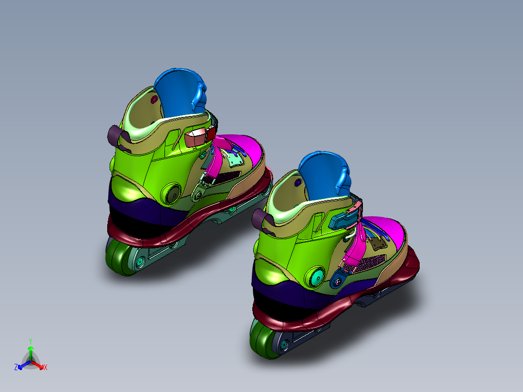 成人旱冰溜冰直排轮轮滑正等轴测图