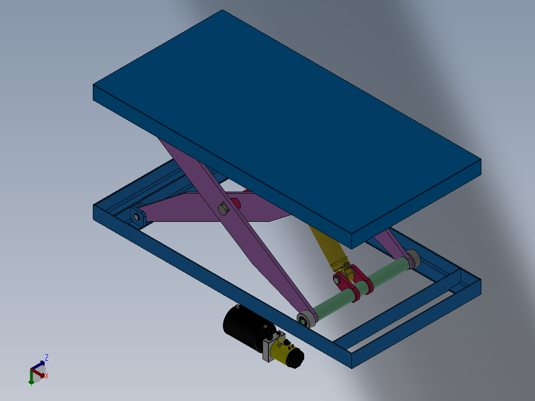 1吨单剪叉液压平台SW三维图正等轴测图
