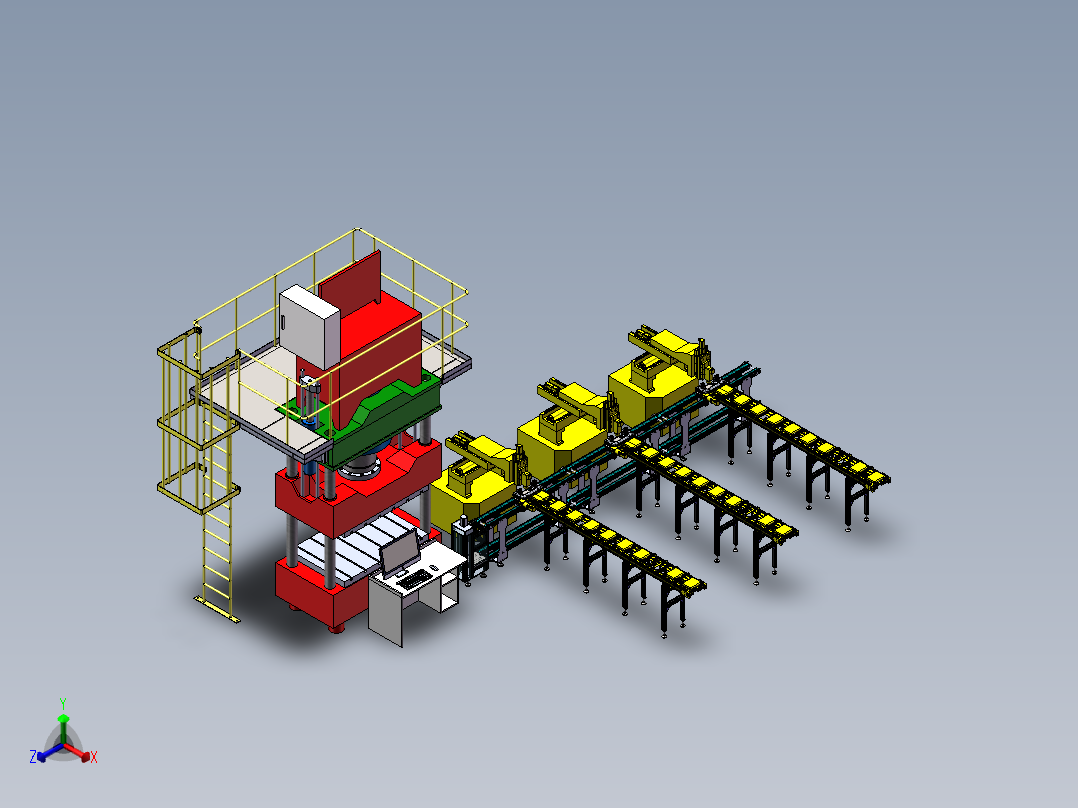 大吨位自动冲压生产线sw17可编辑正等轴测图