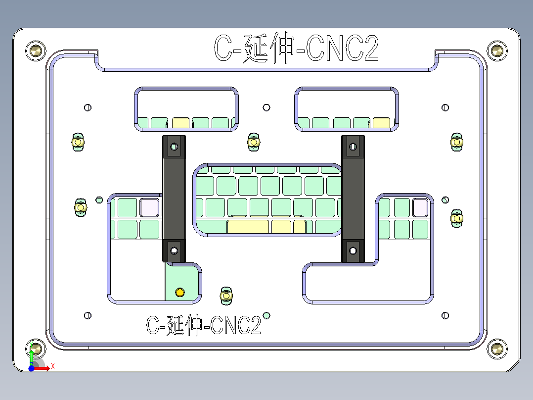 冲压件键盘C壳铣外形C角CNC治具模型前视图