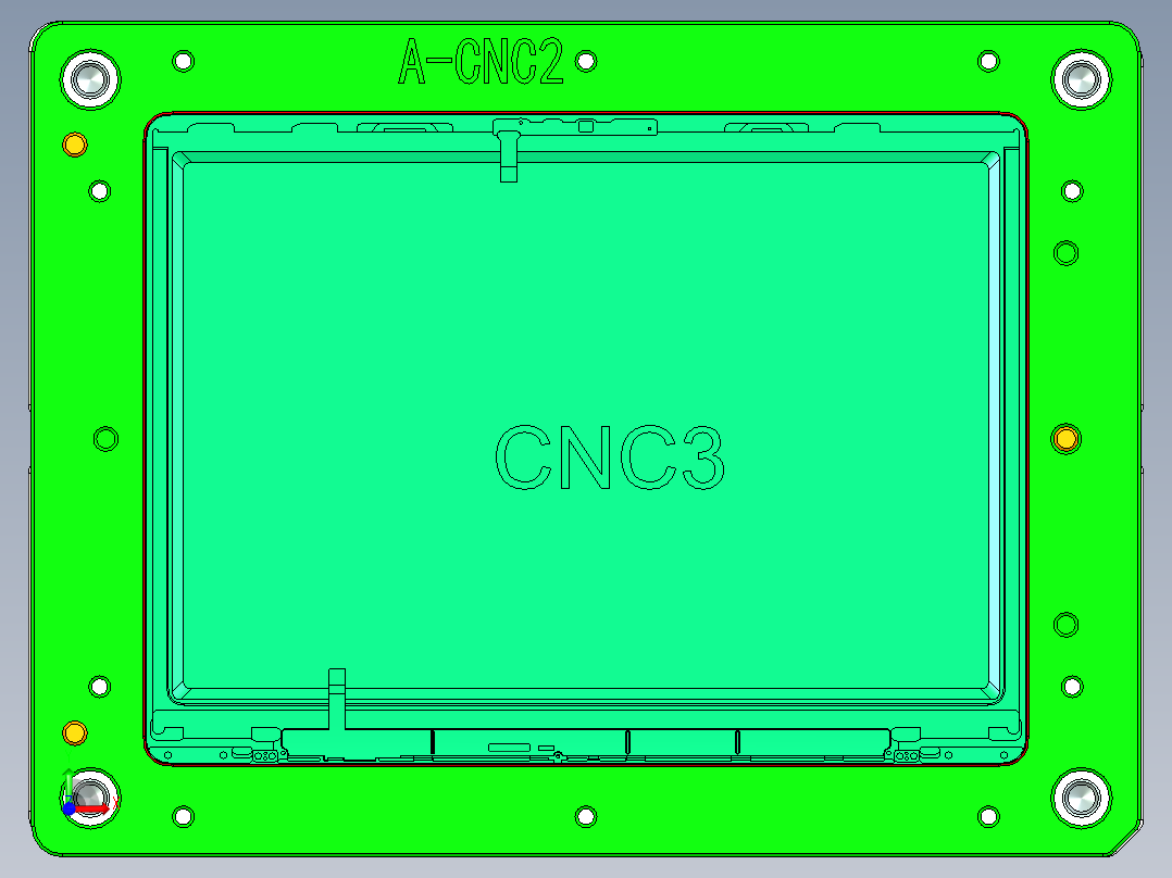 键盘外壳铣四轴侧墙C角治具模型前视图