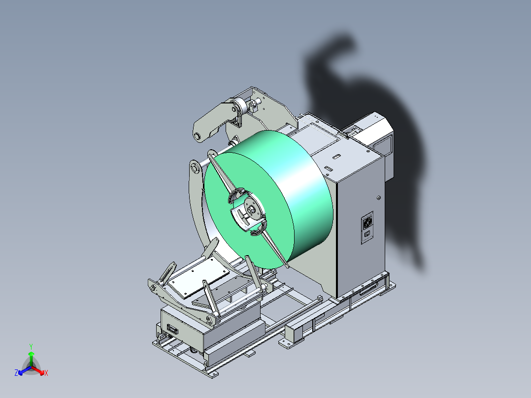 带小车运输卷料自动化开卷机设计正等轴测图