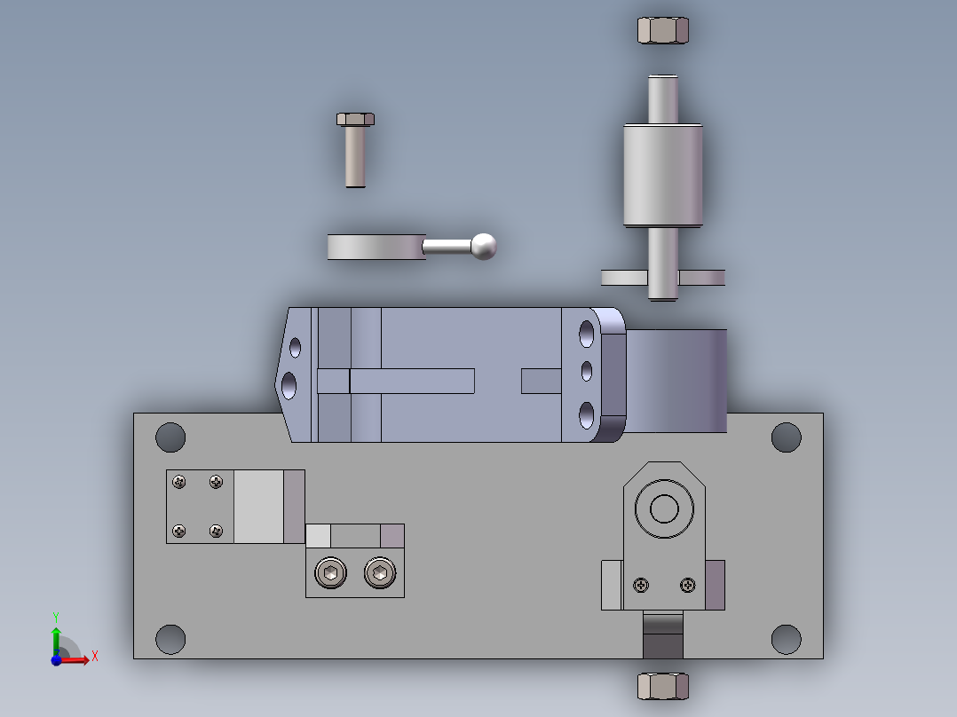 机油泵传动轴支架加工工艺及钻φ11斜孔夹具设计【含三维SolidWorks和UG】前视图