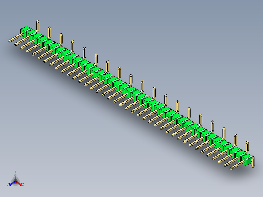 彩色公排针 100mil 2.54mm 系列-DS1022_green_39p_100mil_Type_SMT_R2_rev1.0正等轴测图