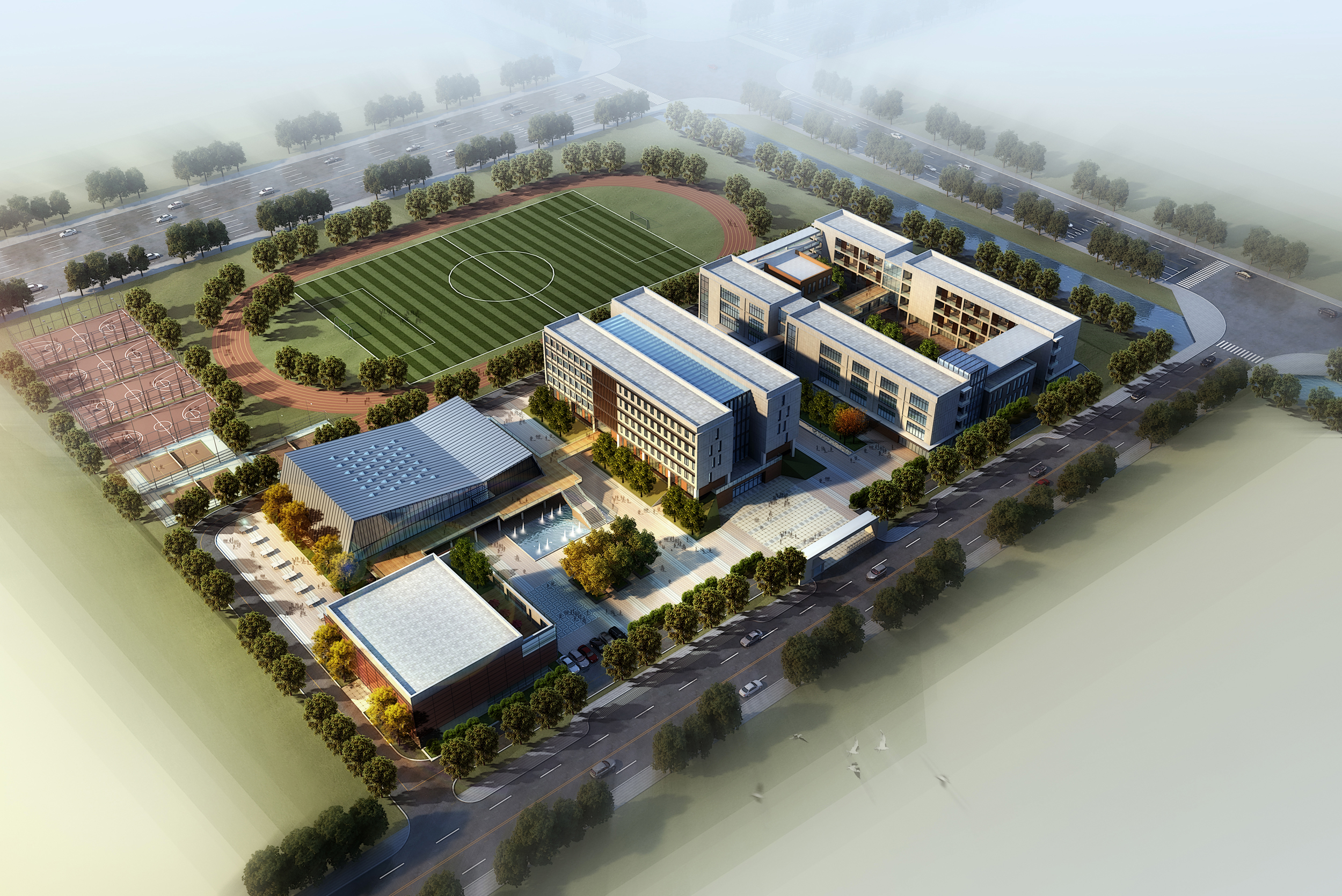 中学校区规划建筑单体设计文本（含文本效果图 CAD）