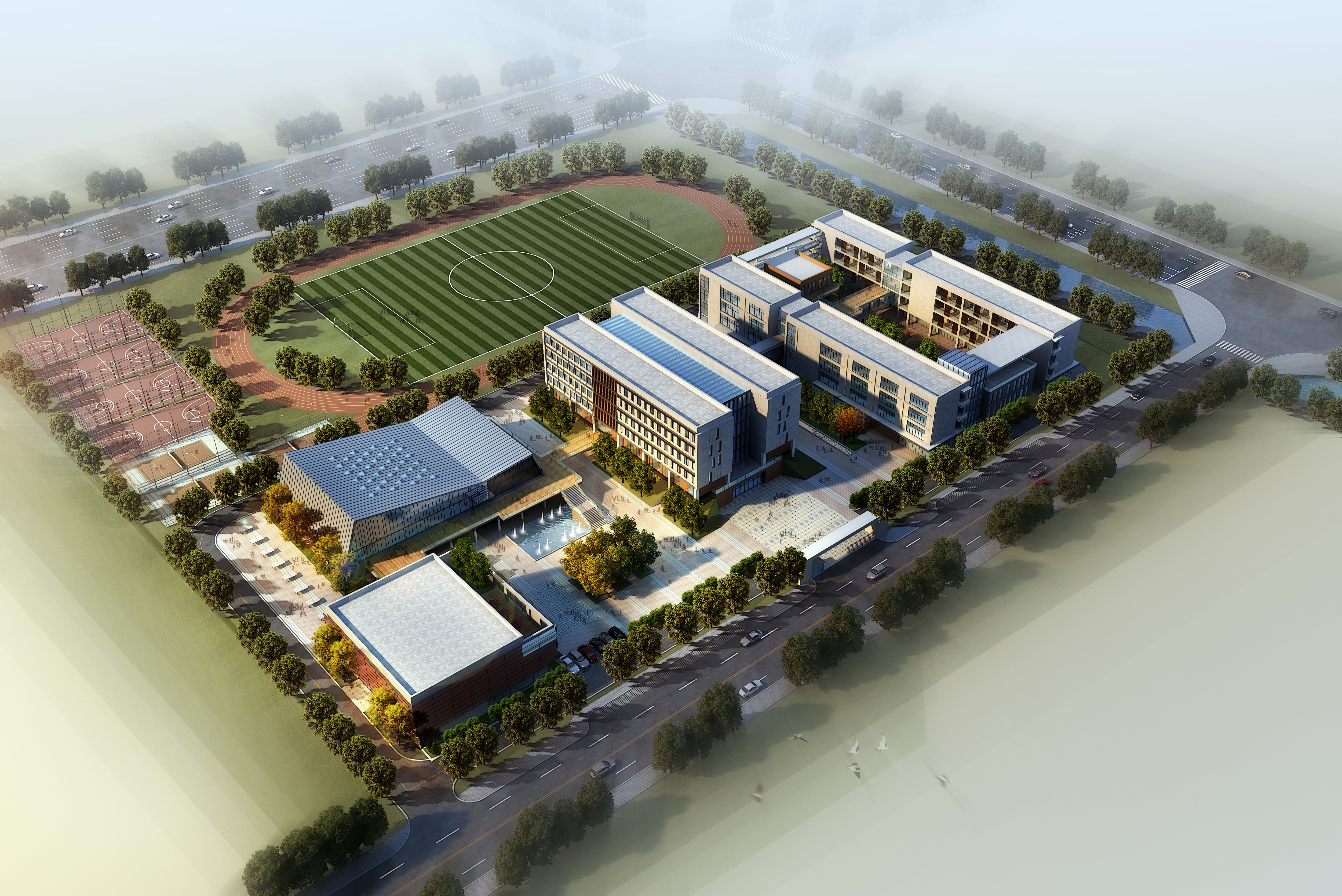 中学校区规划建筑单体设计文本（含文本效果图 CAD）