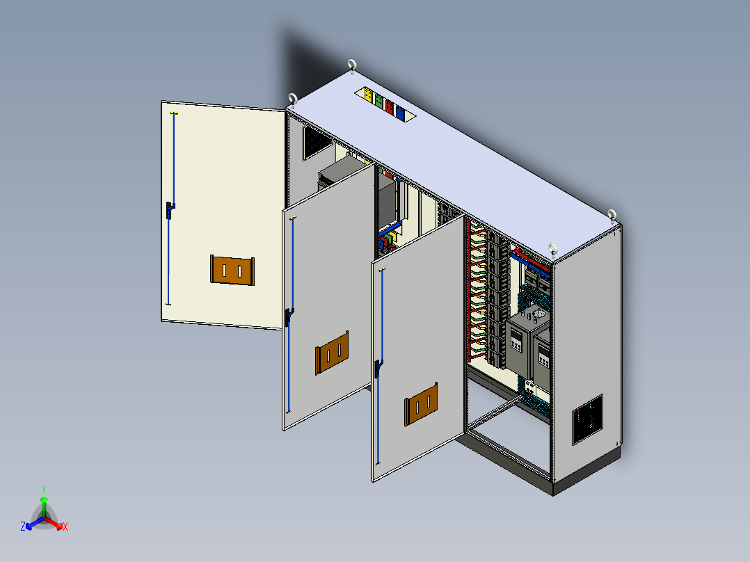 三柜组装万能断路器630A竖装双电源软启动控制柜 55390正等轴测图