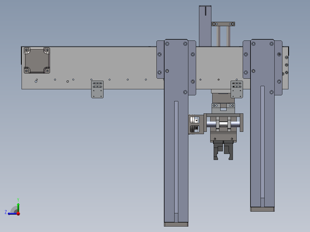 气缸夹取物料双手指气缸旋转及步进电机搬运机械手sw13可编辑右视图