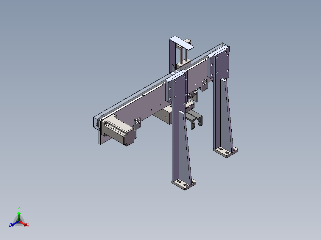 气缸夹取物料双手指气缸旋转及步进电机搬运机械手sw13可编辑正等轴测图