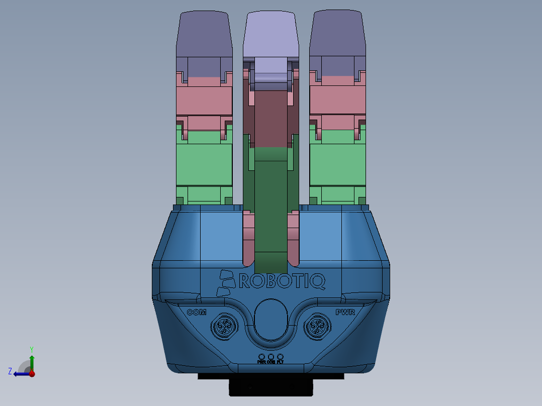 三指自适应机器人手爪夹持器3D图纸 Solidworks设计 附STEP右视图