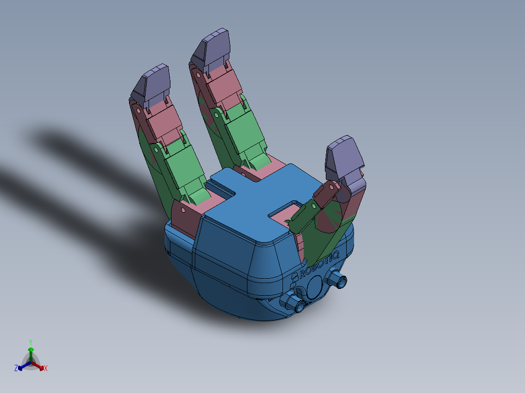 三指自适应机器人手爪夹持器3D图纸 Solidworks设计 附STEP正等轴测图