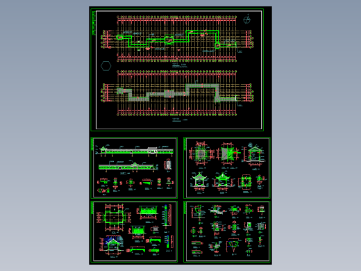 仿古建木质长廊及转角凉亭木结构详细施工图CAD图纸木四角亭子