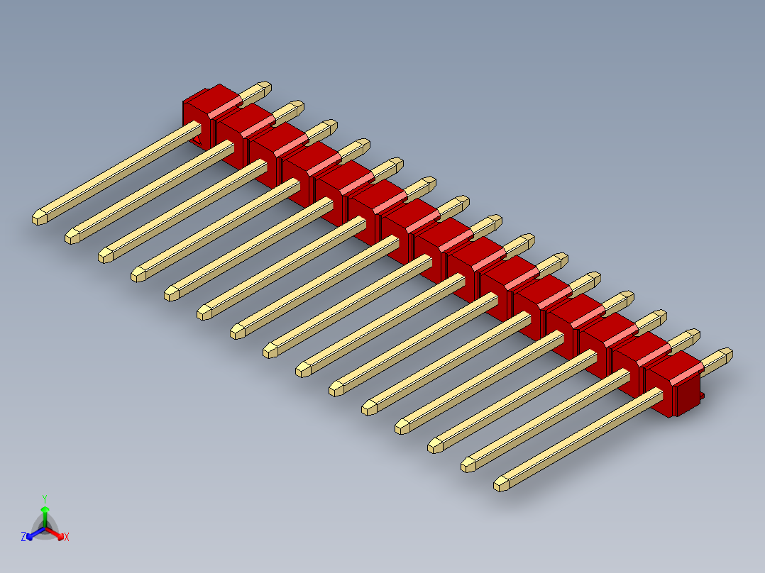 彩色公头100mil（2.54mm）系列-DS1021_red_1x15p_100mil_Type5_rev1.0主视图