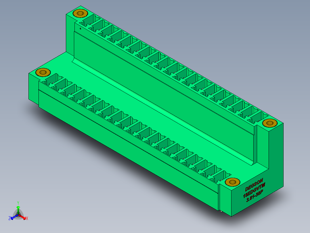DEGSON 15EDG（公头） 3.81mm 螺钉锁紧，插拔式接线端子 FullPack-15EDGVTM-3.81-38P-14-00AH主视图