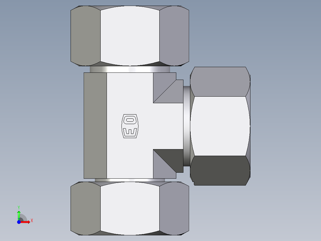 卡套式工业通用硬管接头EO_Swivel_nut_run_tee_EL25S71前视图