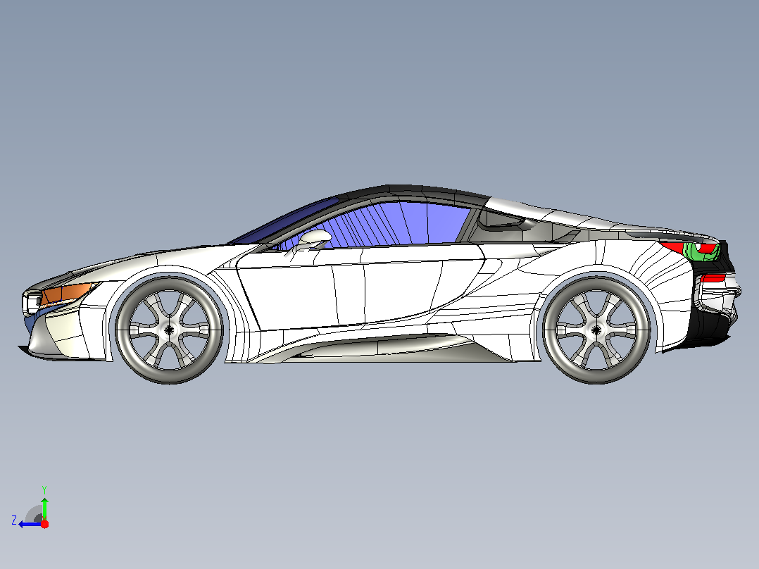 宝马i8车型CATIA模型右视图
