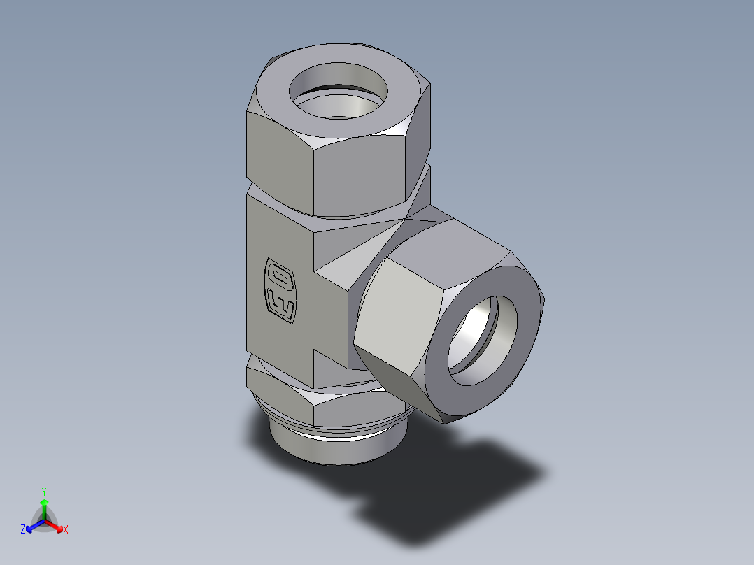 卡套式工业通用硬管接头EO_Adjustable_locknut_run_tee_LEE30SRCF正等轴测图