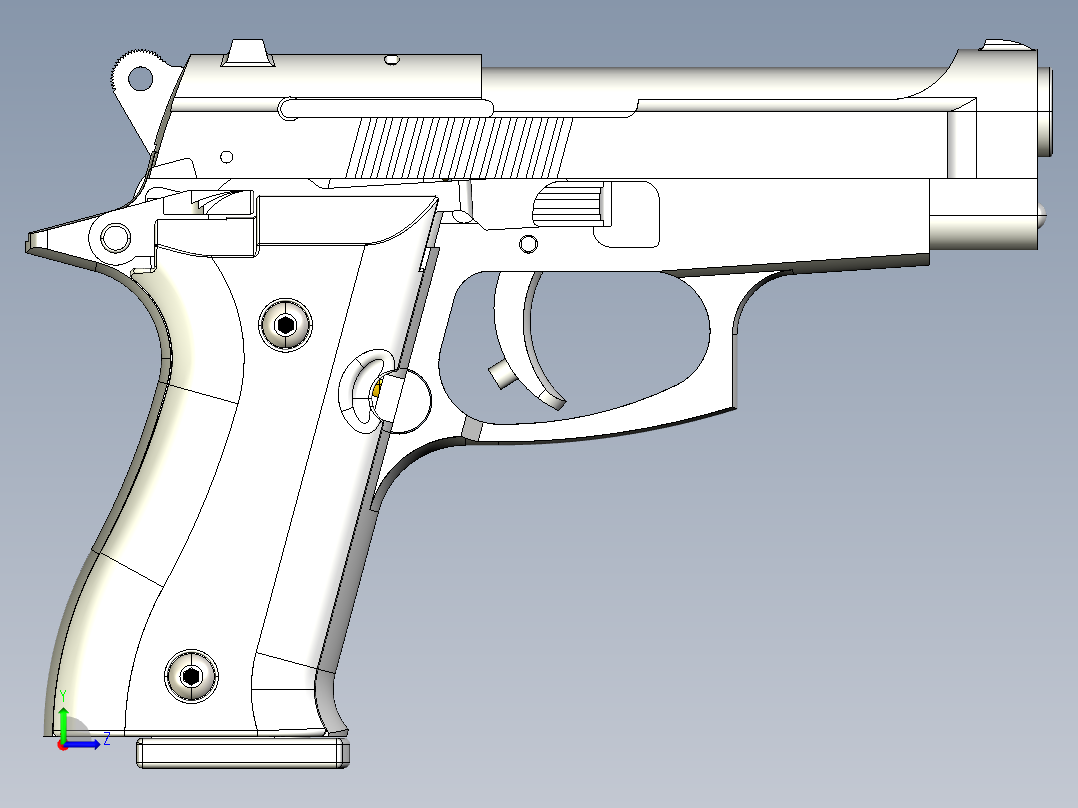 手枪左轮冲锋枪老式狙击步枪设计3D图纸pistol-beretta-85-kimar-1 2 IGS左视图