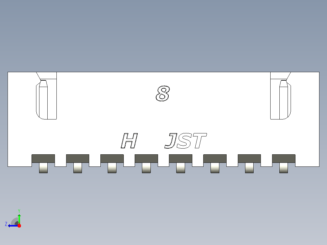 白色JST XH 8针连接器P 2 54mm有角度右视图