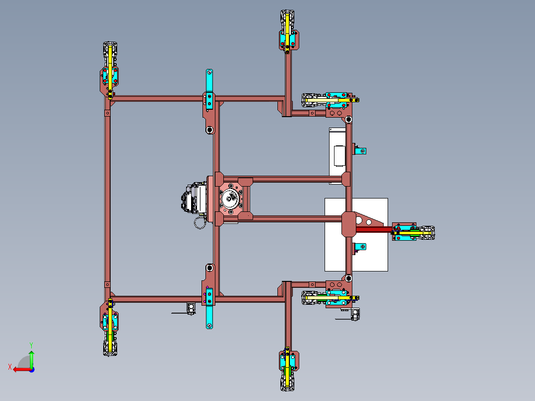 某车型前地板夹具后视图