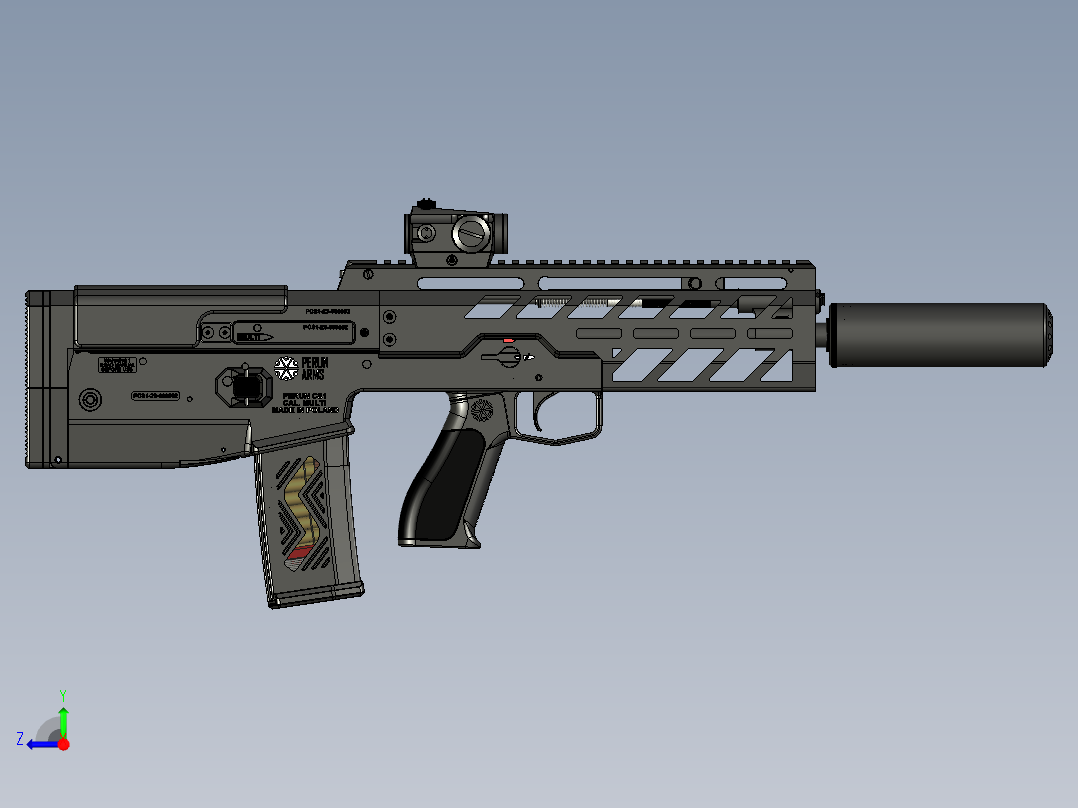 手枪左轮冲锋枪老式狙击步枪设计3D图纸perun-cs1-1 3 STP右视图