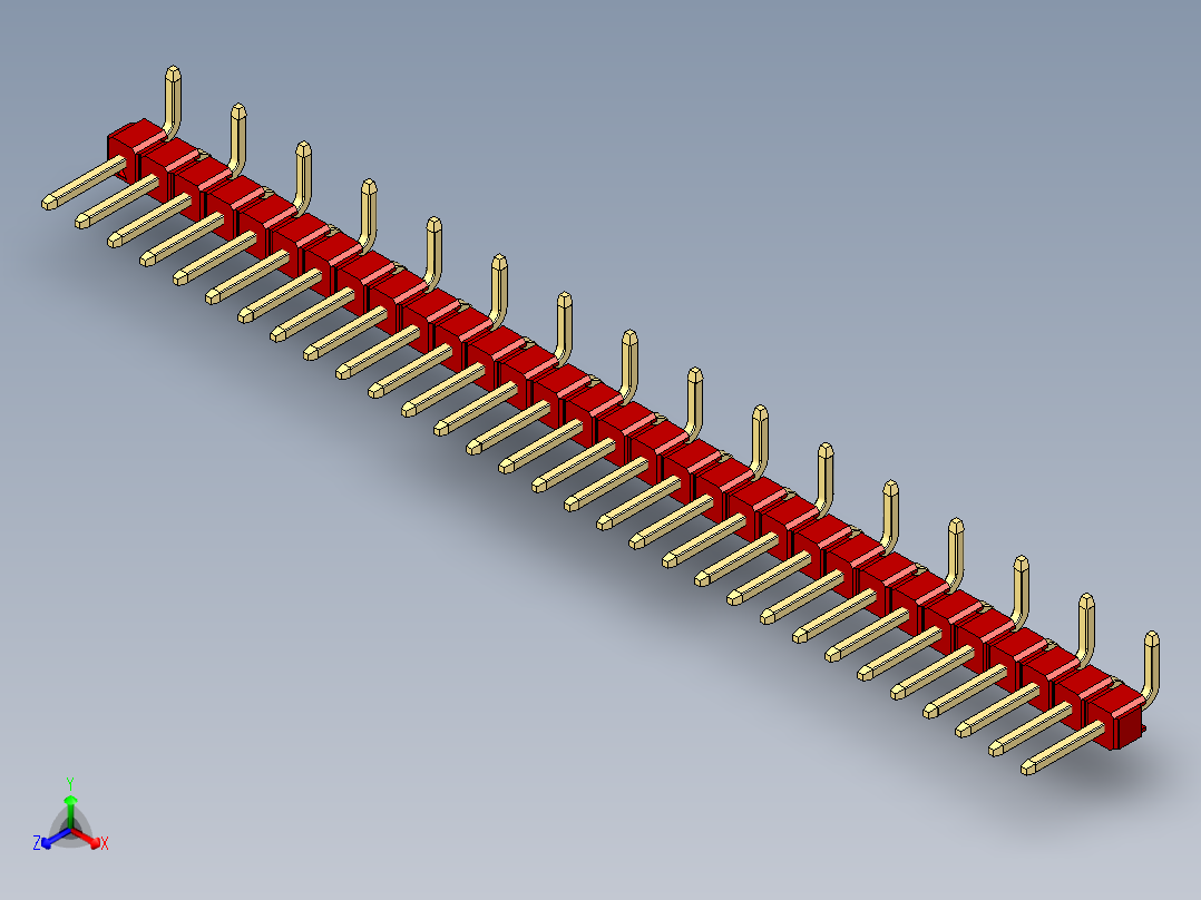 彩色公排针 100mil 2.54mm 系列-DS1022_red_31p_100mil_Type_SMT_R1_rev1.0正等轴测图