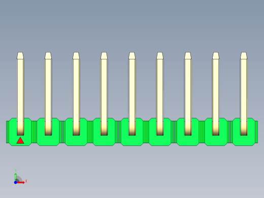彩色公排针 100mil 2.54mm 系列-DS1022_green_09p_100mil_TypeU_rev1.0前视缩略图