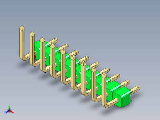 彩色公排针 100mil 2.54mm 系列-DS1022_green_09p_100mil_TypeU_rev1.0正等轴测缩略图
