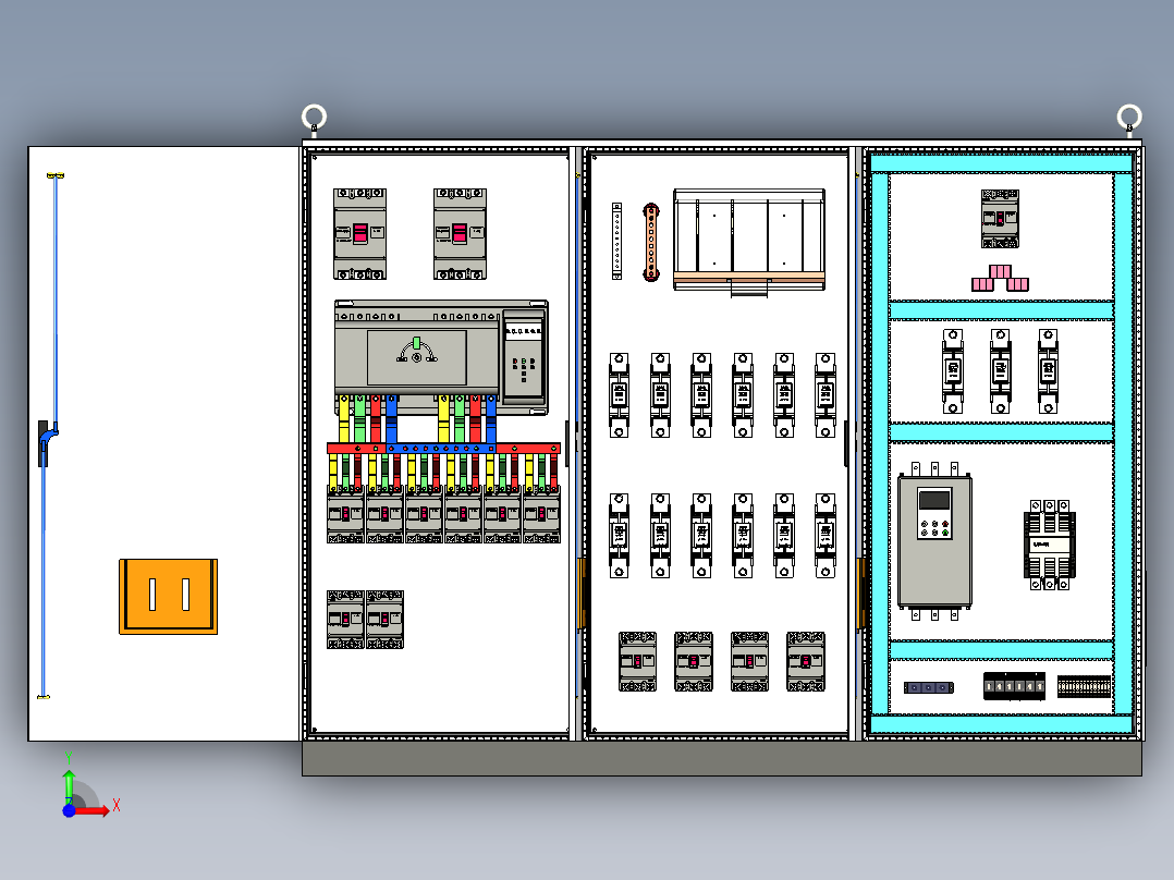 三柜组装双电源刀开关软启动旁路控制柜 55781前视图