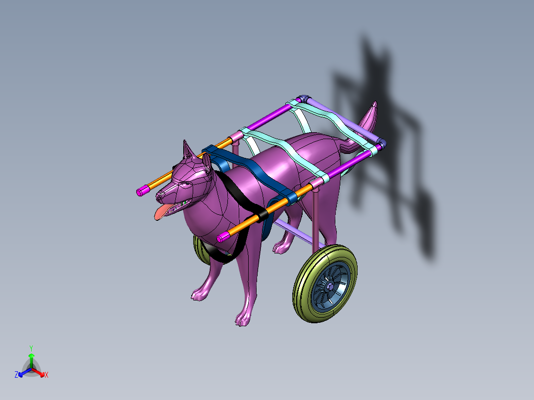 小狗康复行走辅助车代步车正等轴测图