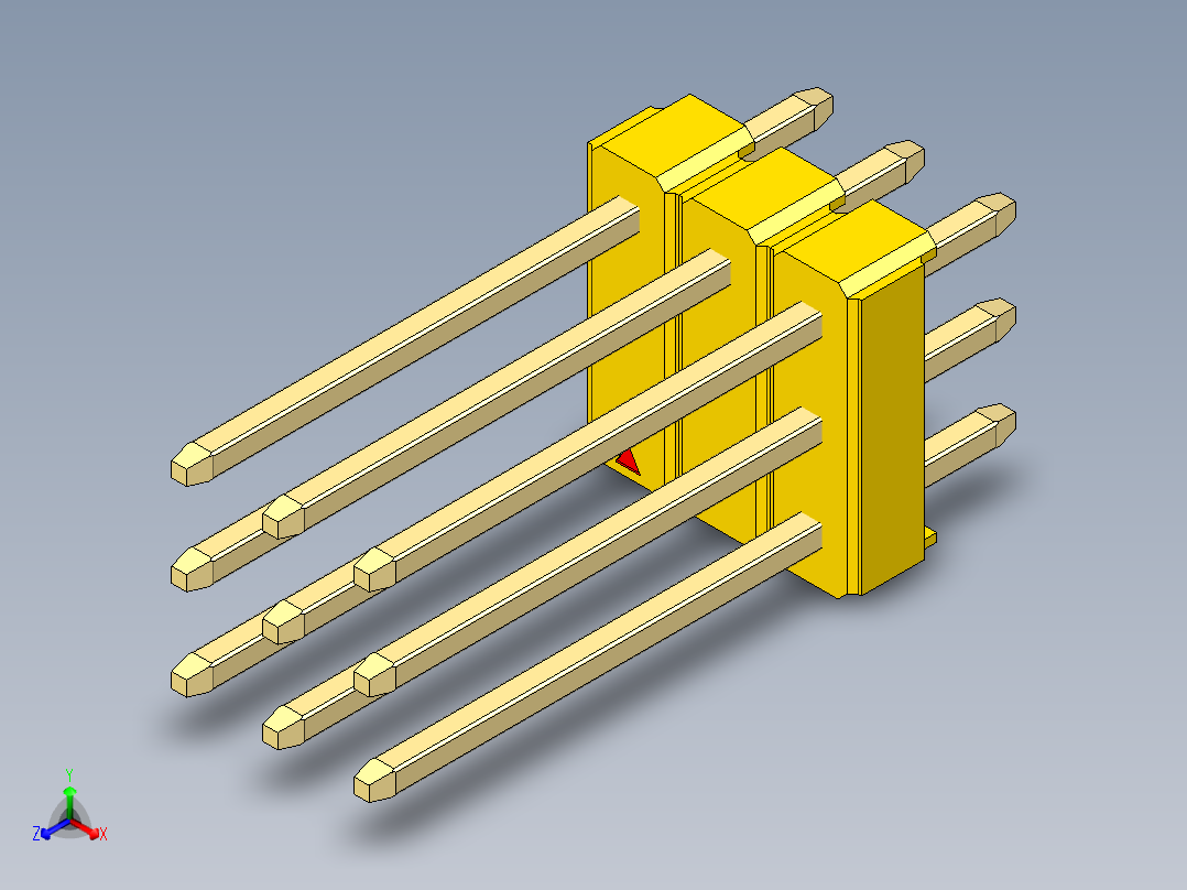 彩色公头100mil（2.54mm）系列-DS1021_yellow_3x03p_100mil_Type5_rev1.0主视图
