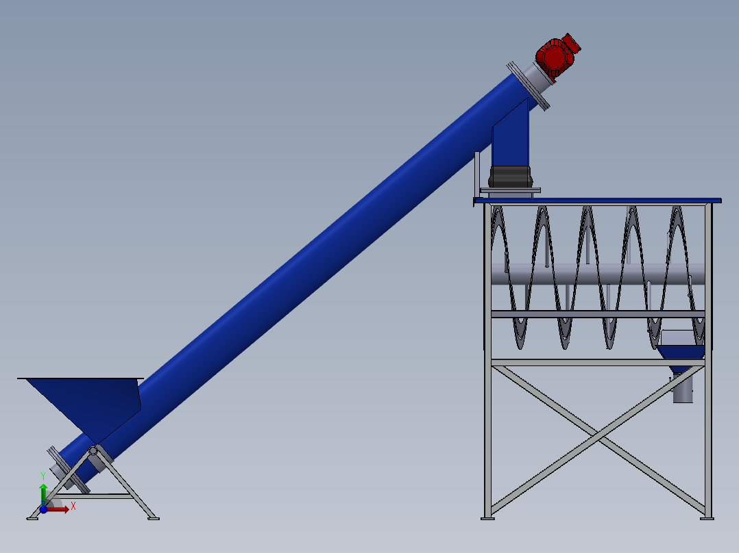 搅拌机及其螺旋传输设备3D模型图纸 Solidworks设计前视图