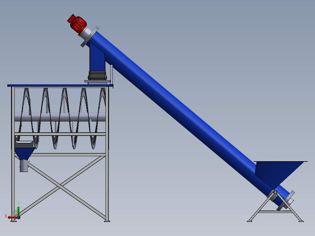 搅拌机及其螺旋传输设备3D模型图纸 Solidworks设计后视图