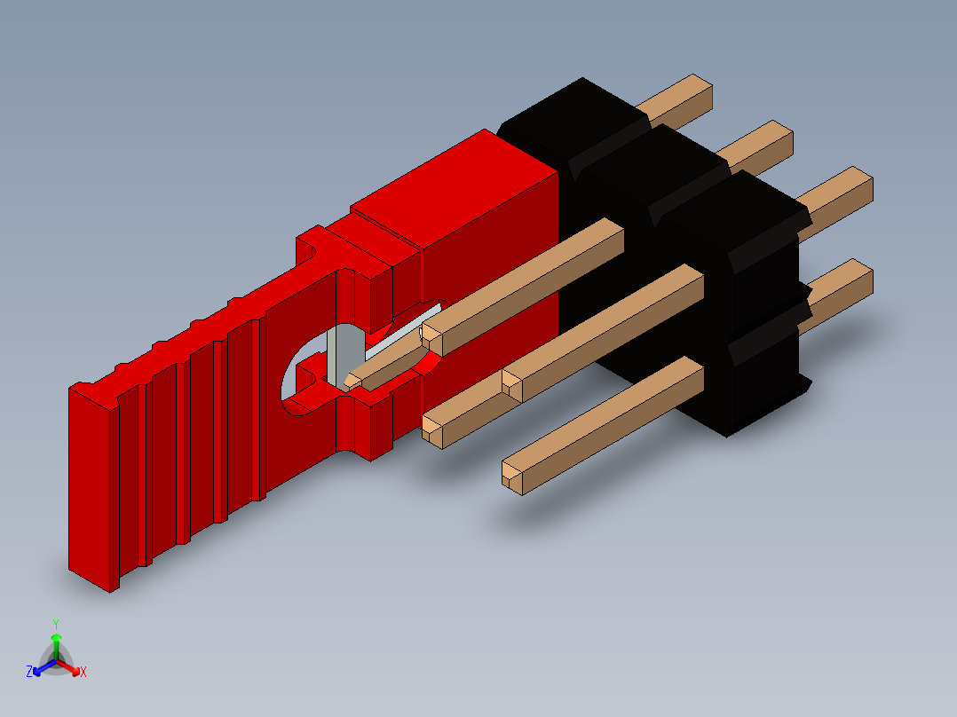 带跳线的排针-pinheader 2x3 and 1l jumper pullback正等轴测图